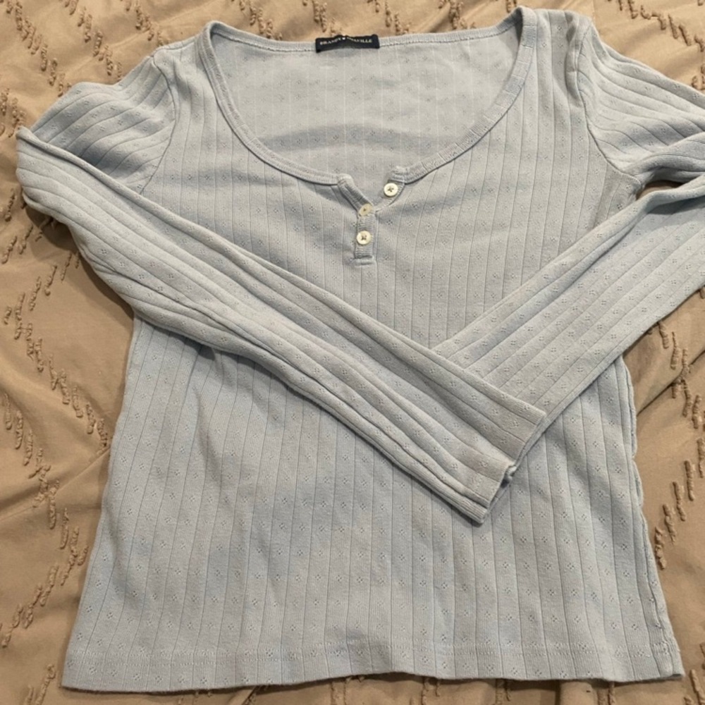 Brandy Melville Light Blue Ribbed Henley Top & Gray Knit t shirt Set